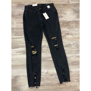 Judy Blue Skinny Jeans Mid Rise Leopard Patch Black Women’s Junior’s Sz 7/28